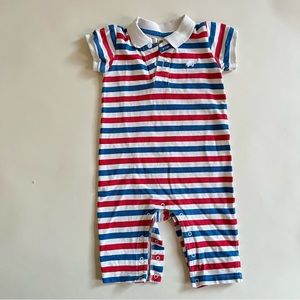 Monica + Andy red white and blue striped polo romper